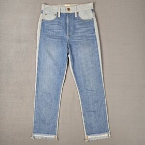 Alice Olivia Jeans‎ Womens 26 Blue Two Tone Step Fray Straight Boyfriend Stretch